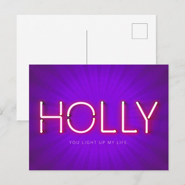 Holly name in glowing neon lights postcard (Front/Back)