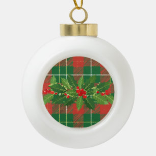Holly on Christmas Plaid 4 Ceramic Ball Christmas Ornament