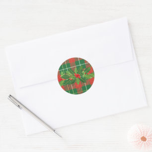 Holly on Christmas Plaid 4 Classic Round Sticker