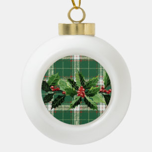 Holly on Christmas Plaid 5 Ceramic Ball Christmas Ornament