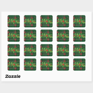 Holly on Christmas Plaid 8 Square Sticker