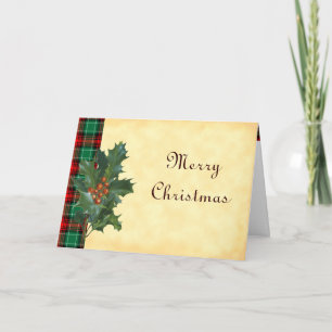 Holly on Red Green Christmas Plaid Custom Cards