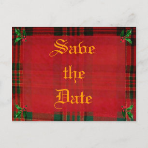 Holly on Red Plaid Announcement Postcard