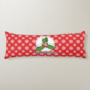 Holly on Red White Snowflakes Pattern - Merry Xmas Body Pillow