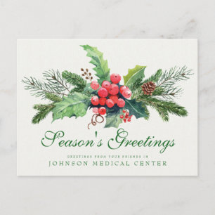 Holly Pine & Berry   Medical Holiday Greetings Postcard