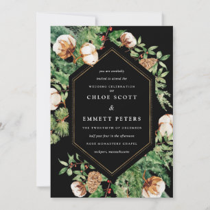 Holly Pine Blanc Floral Hiver Mariage Invitation