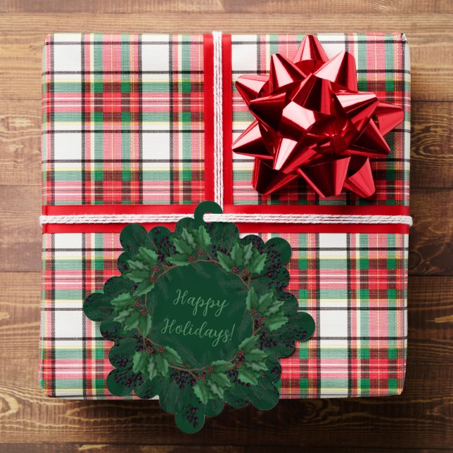 Holly Pine Branches Berries Christmas Wreath Ornament Card (Insitu (Gift))