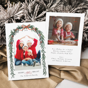 Holly & Pine Garland 2 Photo Merry and Bright Holiday Card