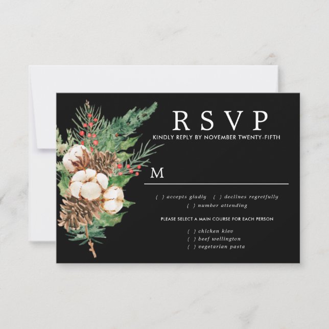 Holly Pine Hiver Mariage RSVP Options de repas (Devant)