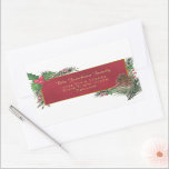 Holly & Pine Red & Gold Holiday Return Address Sticker<br><div class="desc">These beautiful return address stickers will make your holiday mailings all the more special. The design features your name and address on a lush marbled crimson red background with a faux foil golden frame surrounded by hand painted pine branches, pinecones, holly leaves and berries. Elegant way to add a touch...</div>