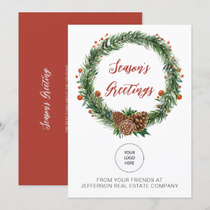 Holly Pine Wreath Company Logo Business Holiday Card