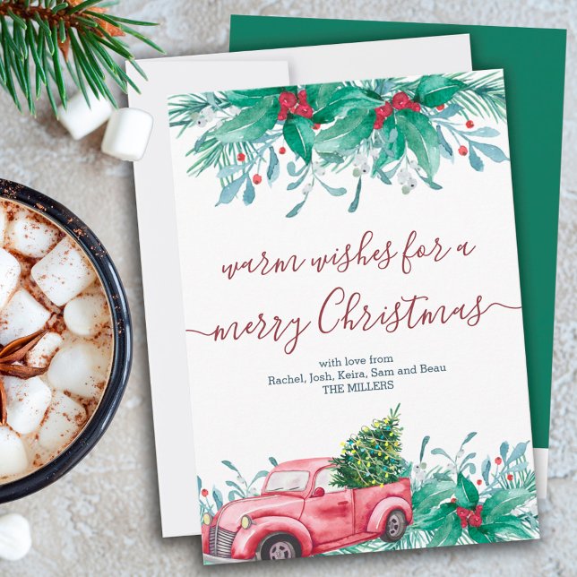 Holly Plants Mistletoe and Red Truck Christmas Holiday Card (Creator Uploaded)