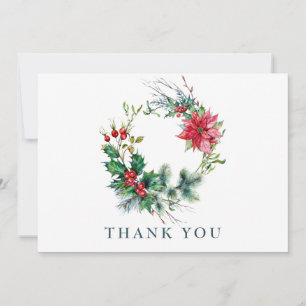 Holly Poinsettia Christmas Wreath Corporate Thank You Card