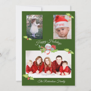 Holly Poinsettia Snow Globe Personalized Photo Holiday Card