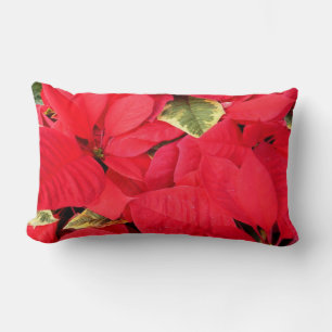 Holly Point Poinsettias Holiday Floral Lumbar Pillow
