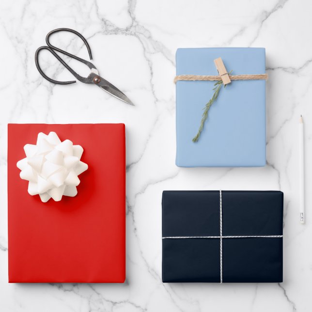 Holly Red and and Winter Blue Solids Wrapping Paper Sheet (Front)
