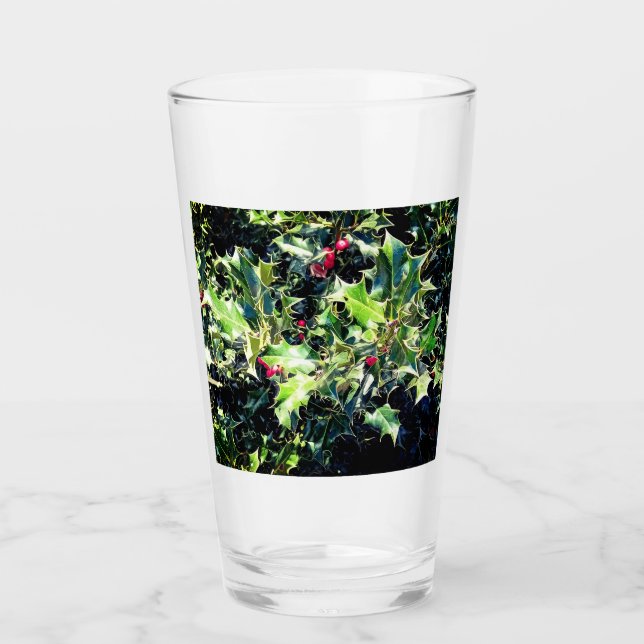 Holly , red berries glass (Front)
