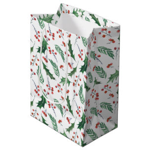 Holly Red Berry Christmas Pattern Medium Gift Bag