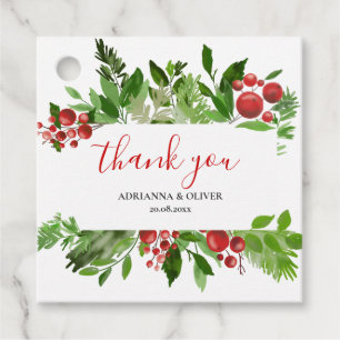 Holly Red Berry Christmas Wedding Thank You Favour Tags