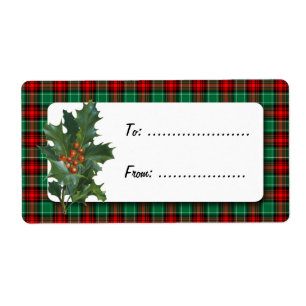 Holly Red Green Plaid Holiday Gift Label