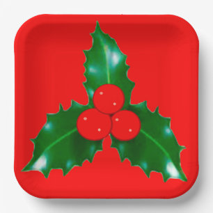 Holly Red Paper Plates