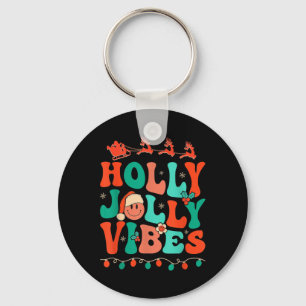 Holly Retro Groovy Christmas Jolly Vibes Santa Hip Keychain