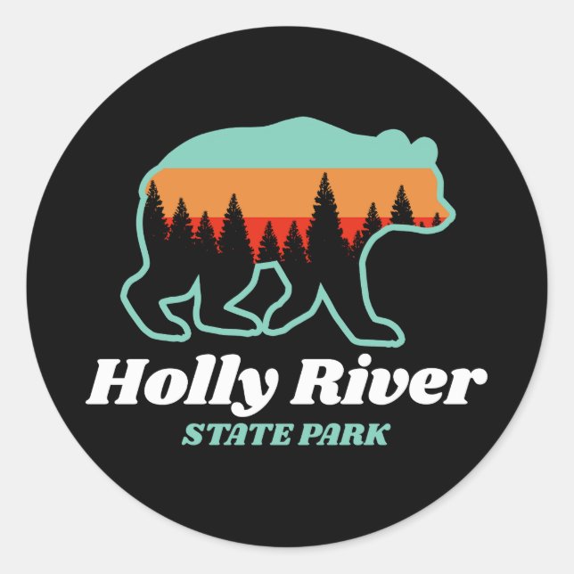 Holly River State Park West Virginia Bear Retro Classic Round Sticker (Front)