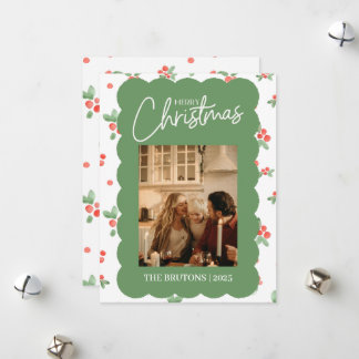 Holly Scallop Photo Christmas Card