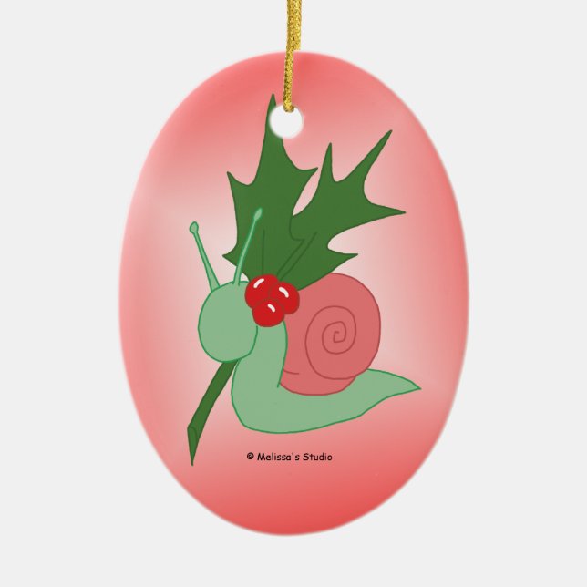 Holly Snail Ceramic Ornament (Front)
