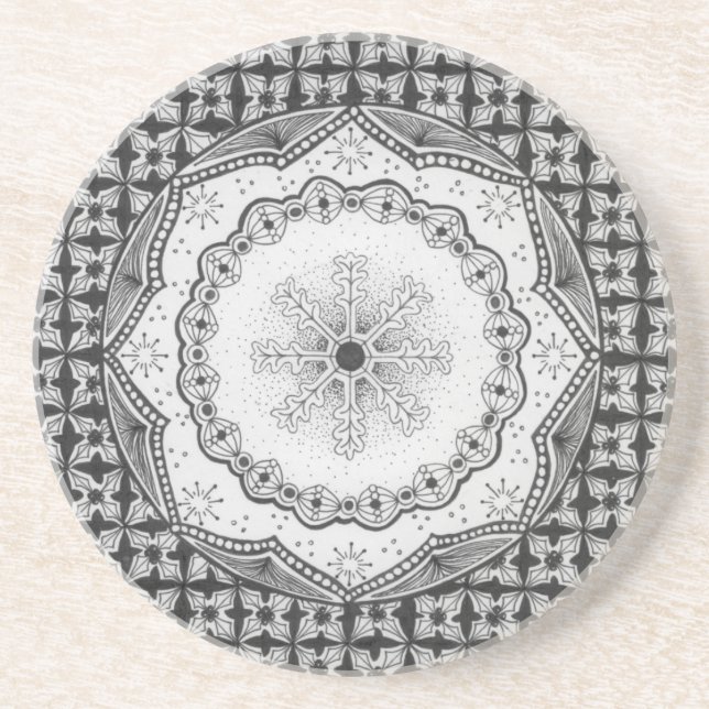 Holly & Snowflake Sandstone Coaster (Front)