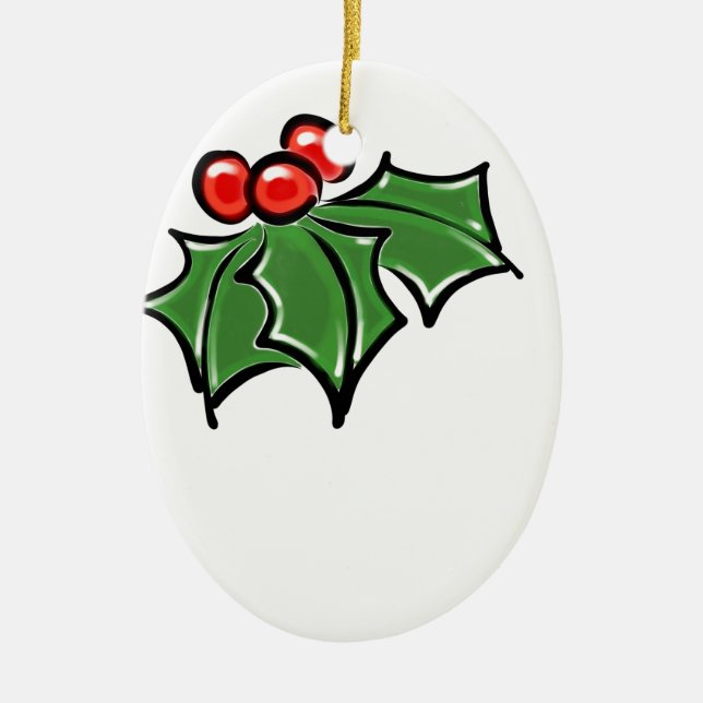 Holly Sprig Ceramic Ornament (Front)