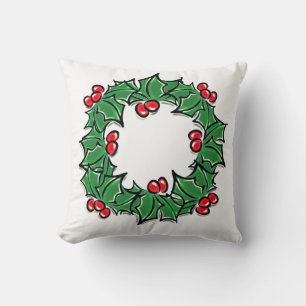 Holly Sprig Wreath Throw Pillow