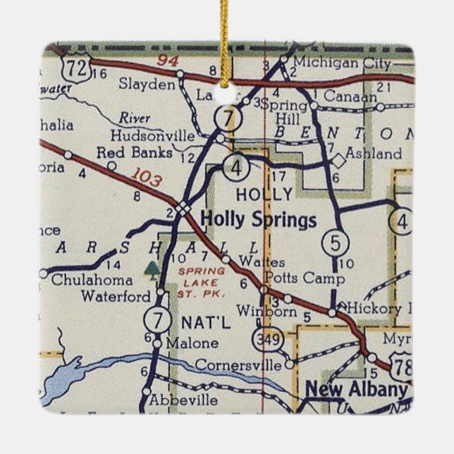 Holly Springs MS Vintage Map Ceramic Ornament (Back)