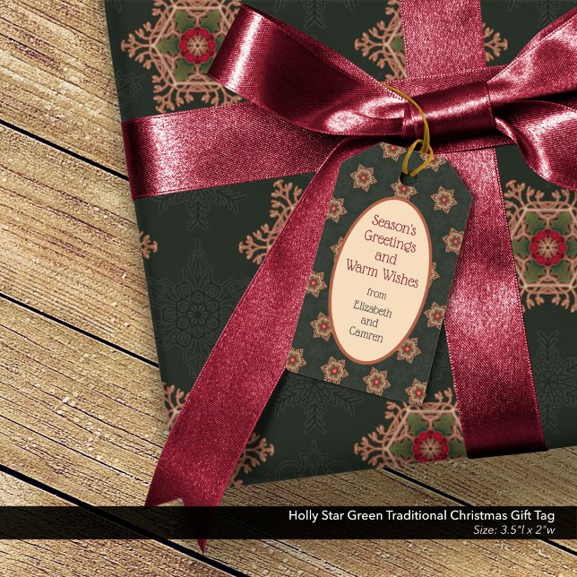 Holly Star Green Holiday Gift Tag (Holly Star Traditional Christmas Gift Tag: Green)