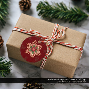 Holly Star Vintage Red Christmas Gift Tags