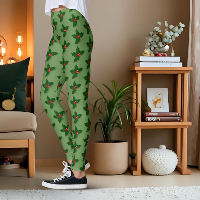 Holly Tree Berries Pattern Christmas Holiday Leggings (Creator Uploaded)