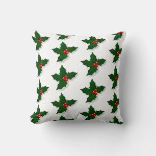 Holly Tree Berries Pattern Christmas Holiday Throw Pillow