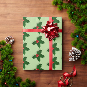 Holly Tree Berries Pattern Christmas Holiday Wrapping Paper