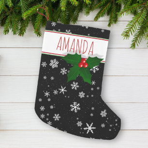 Holly Tree Berry Snowflake Pattern Personalized Small Christmas Stocking
