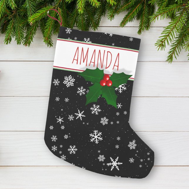 Holly Tree Berry Snowflake Pattern Personalized Small Christmas Stocking (Creator Uploaded)