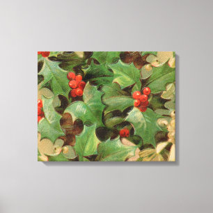 Holly Tree Christmas Holiday Vintage Canvas Print