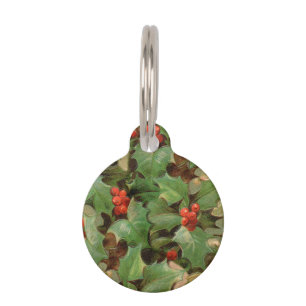 Holly Tree Christmas Holiday Vintage Pet Tag
