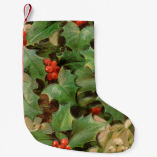 Holly Tree Christmas Holiday Vintage Small Christmas Stocking