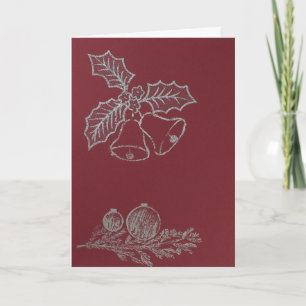 Holly twig, Christmas bells, Christmas ornament Holiday Card