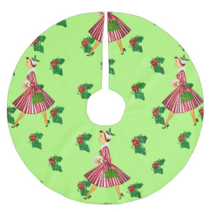 holly vintage christmas lady brushed polyester tree skirt