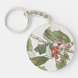 Holly Watercolor Painting, Hannah Borger Overbeck Keychain