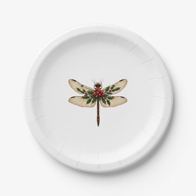 Holly Winged Dragonfly Paper Plate (Front)