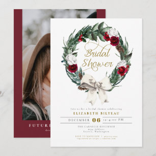 HOLLY Winter Christmas Burgundy Bridal Shower  Invitation