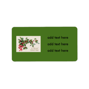 Holly Winterberry Red Ribbon Label