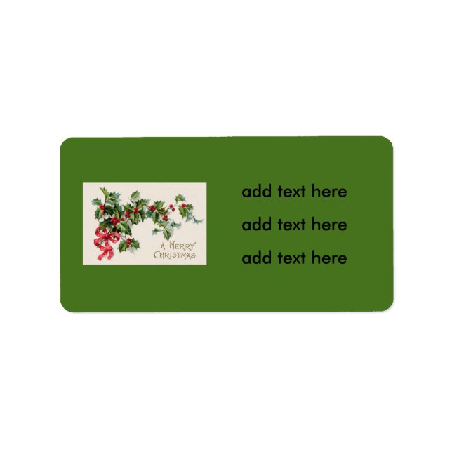 Holly Winterberry Red Ribbon Label (Front)